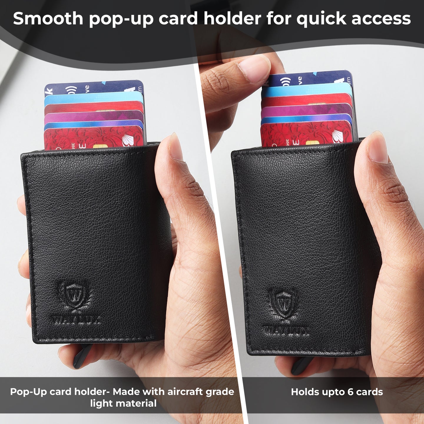 Waylux Genuine leather Tri-fold Wallet - RFID Protected I Pop up card holder