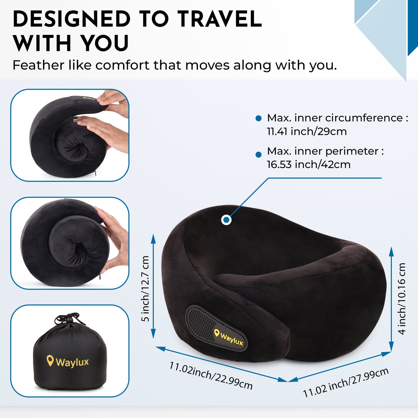 Waylux Travel Neck Pillow, 100% Memory Foam I Lightweight Neck Support Pillow