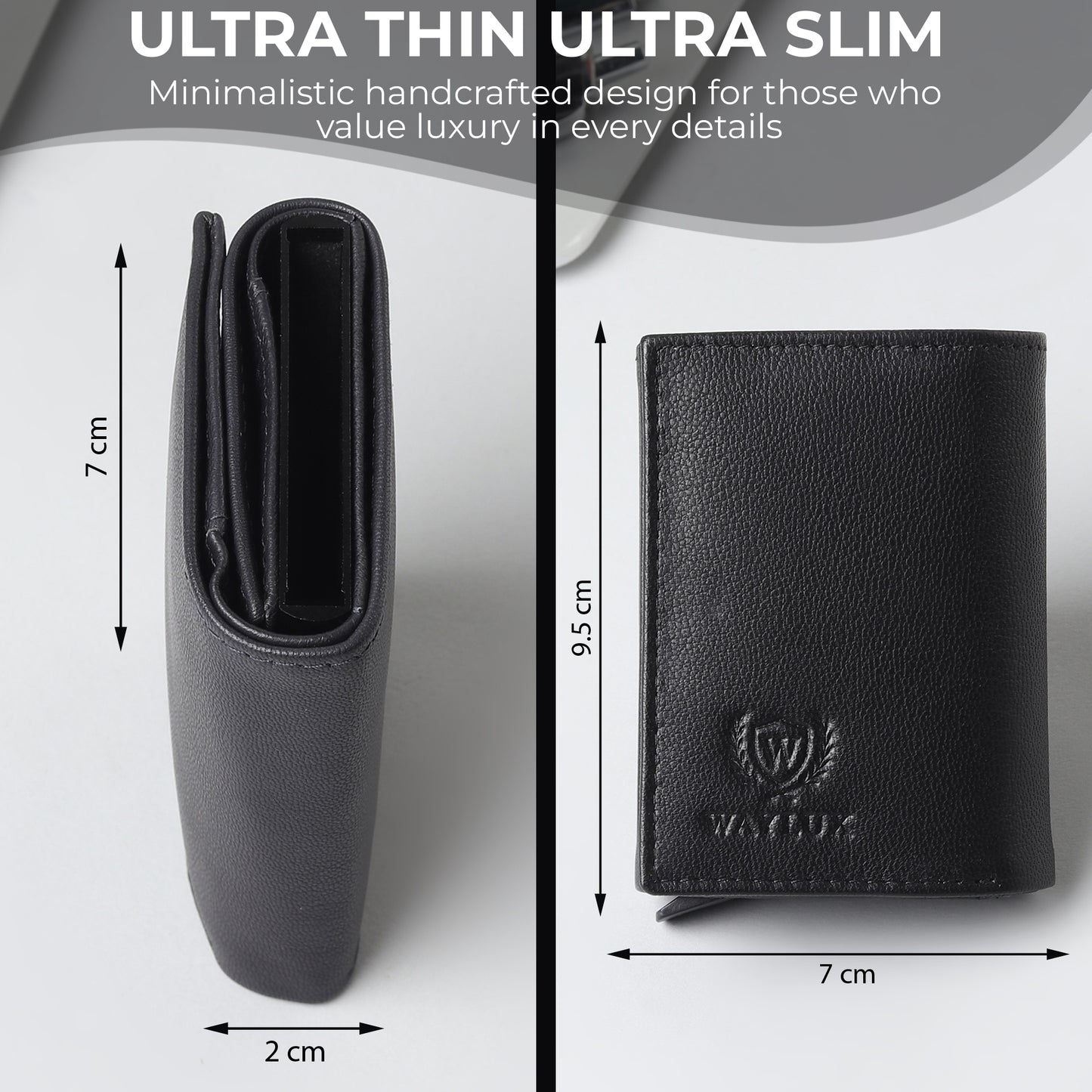 Waylux Genuine leather Tri-fold Wallet - RFID Protected I Pop up card holder