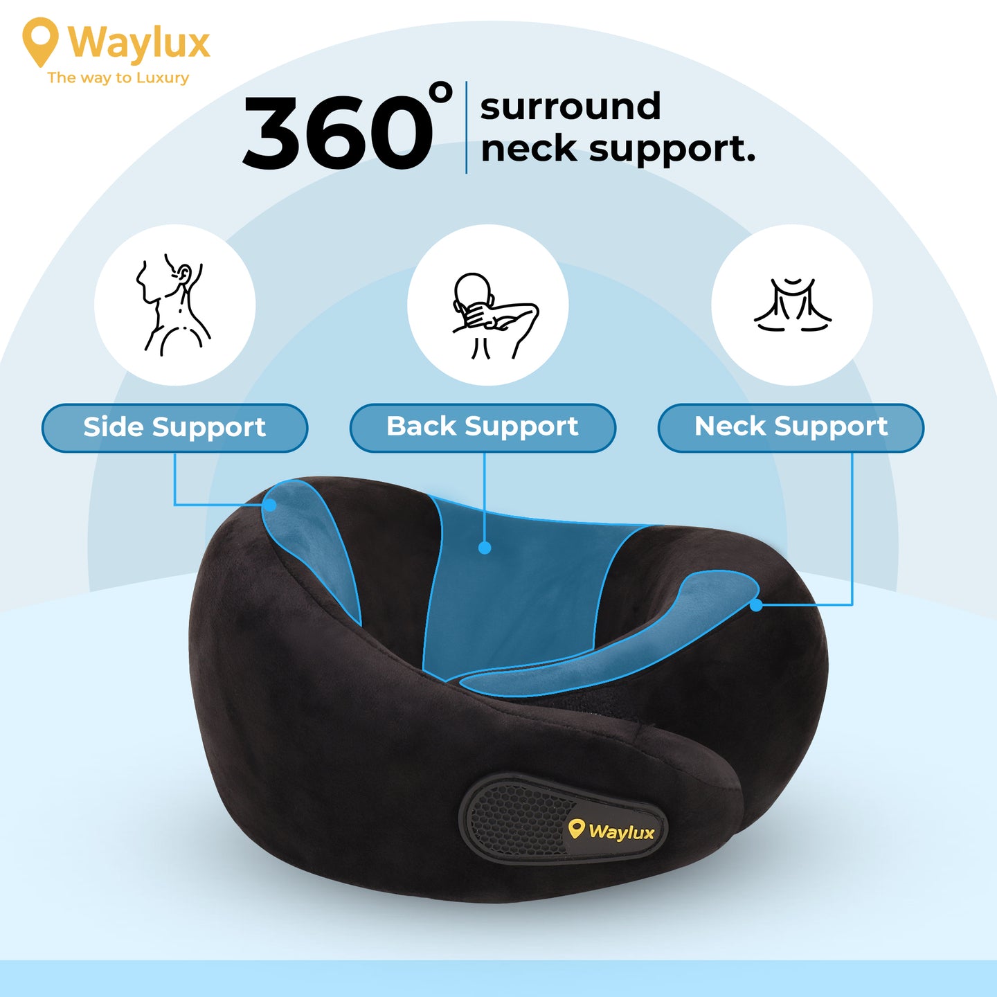 Waylux Travel Neck Pillow, 100% Memory Foam I Lightweight Neck Support Pillow