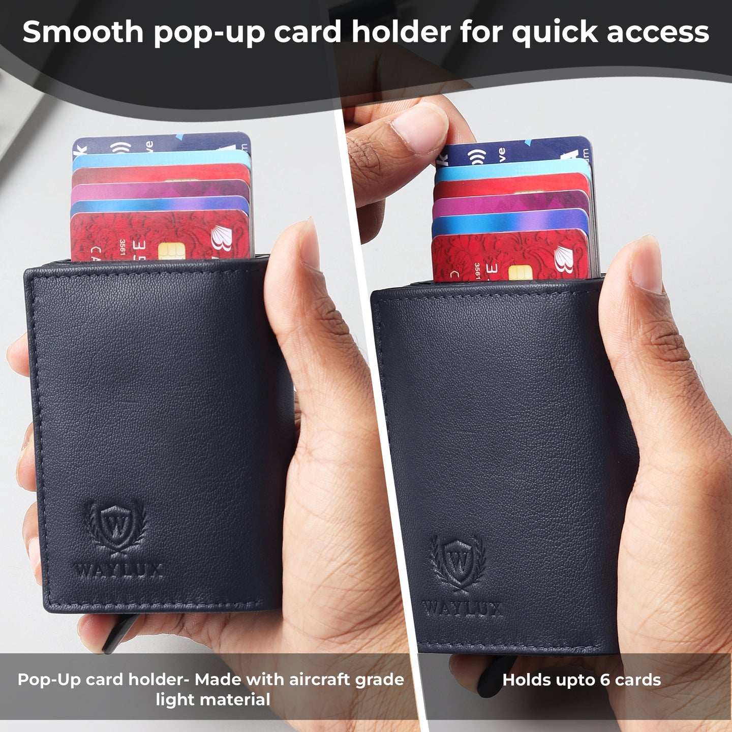 Waylux Genuine leather Tri-fold Wallet - RFID Protected I Pop up card holder