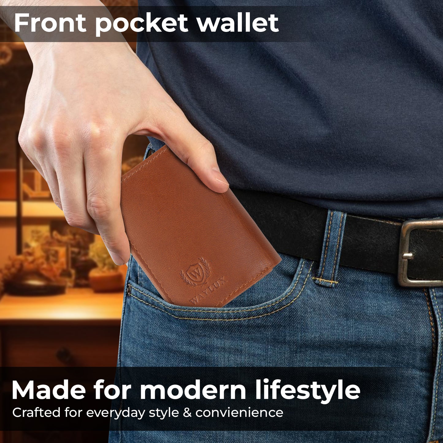 Waylux Genuine leather Tri-fold Wallet - RFID Protected I Pop up card holder
