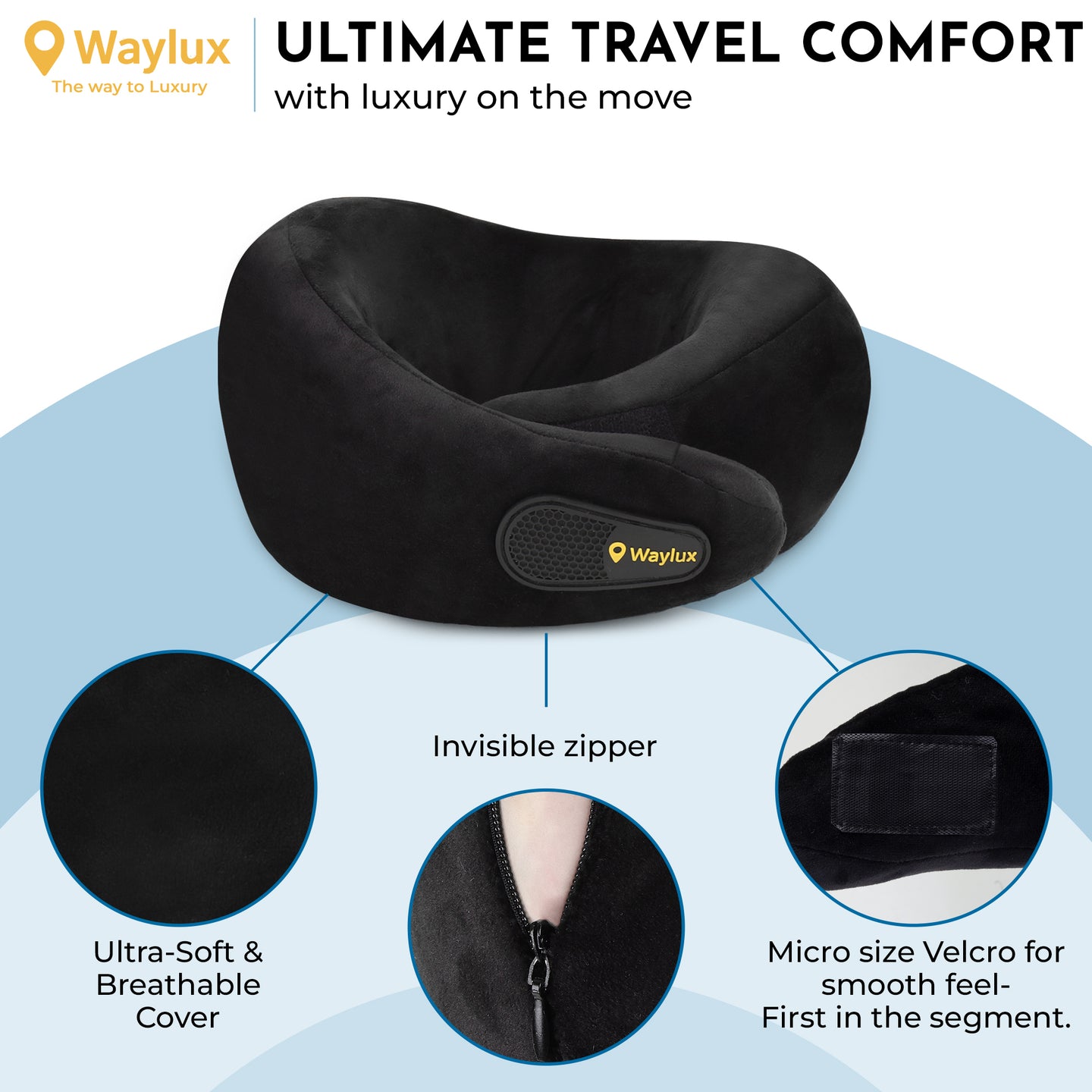 Waylux Travel Neck Pillow, 100% Memory Foam I Lightweight Neck Support Pillow