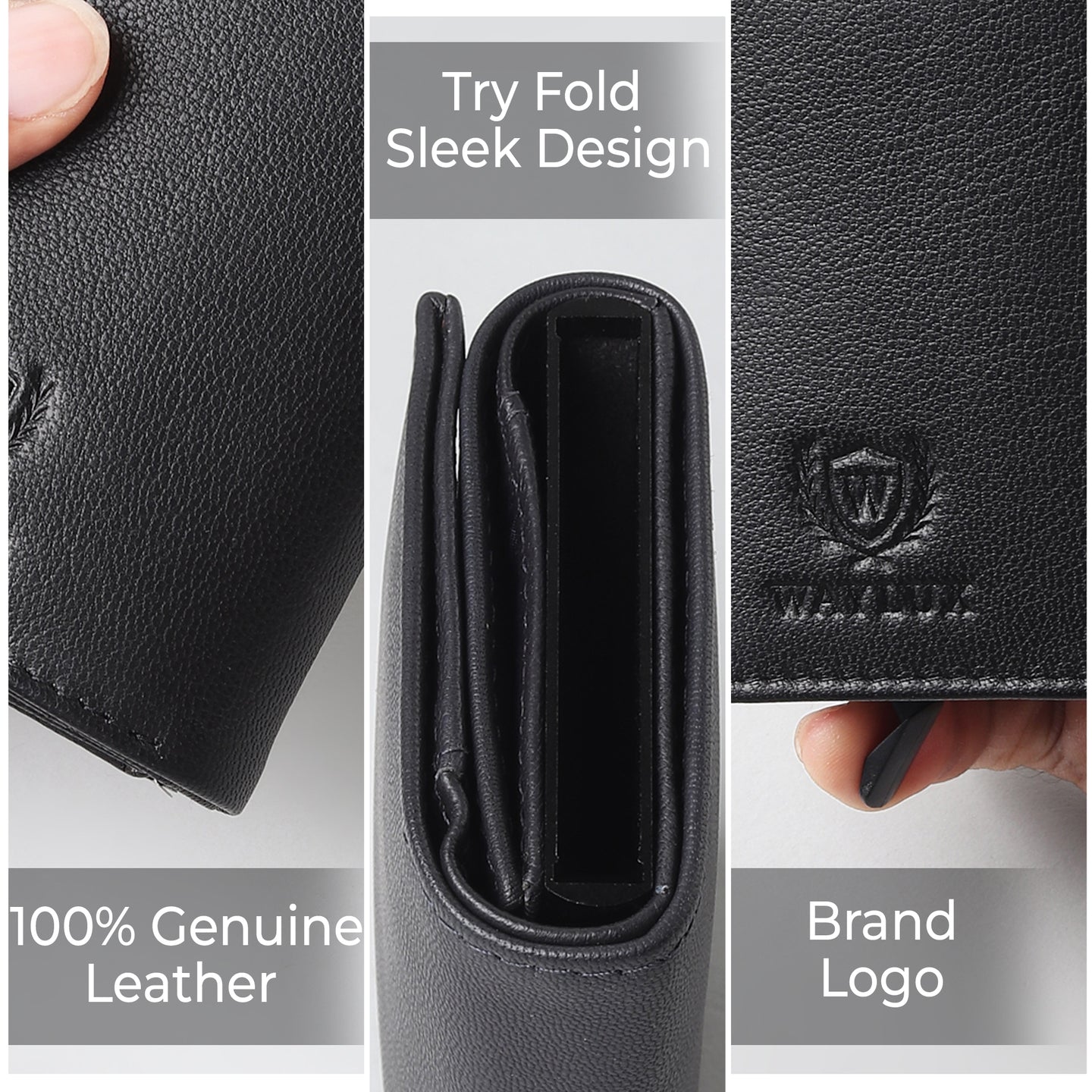 Waylux Genuine leather Tri-fold Wallet - RFID Protected I Pop up card holder