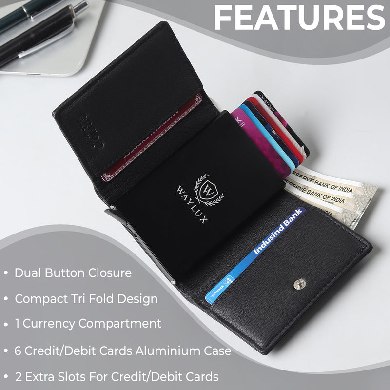 Waylux Genuine leather Tri-fold Wallet - RFID Protected I Pop up card holder