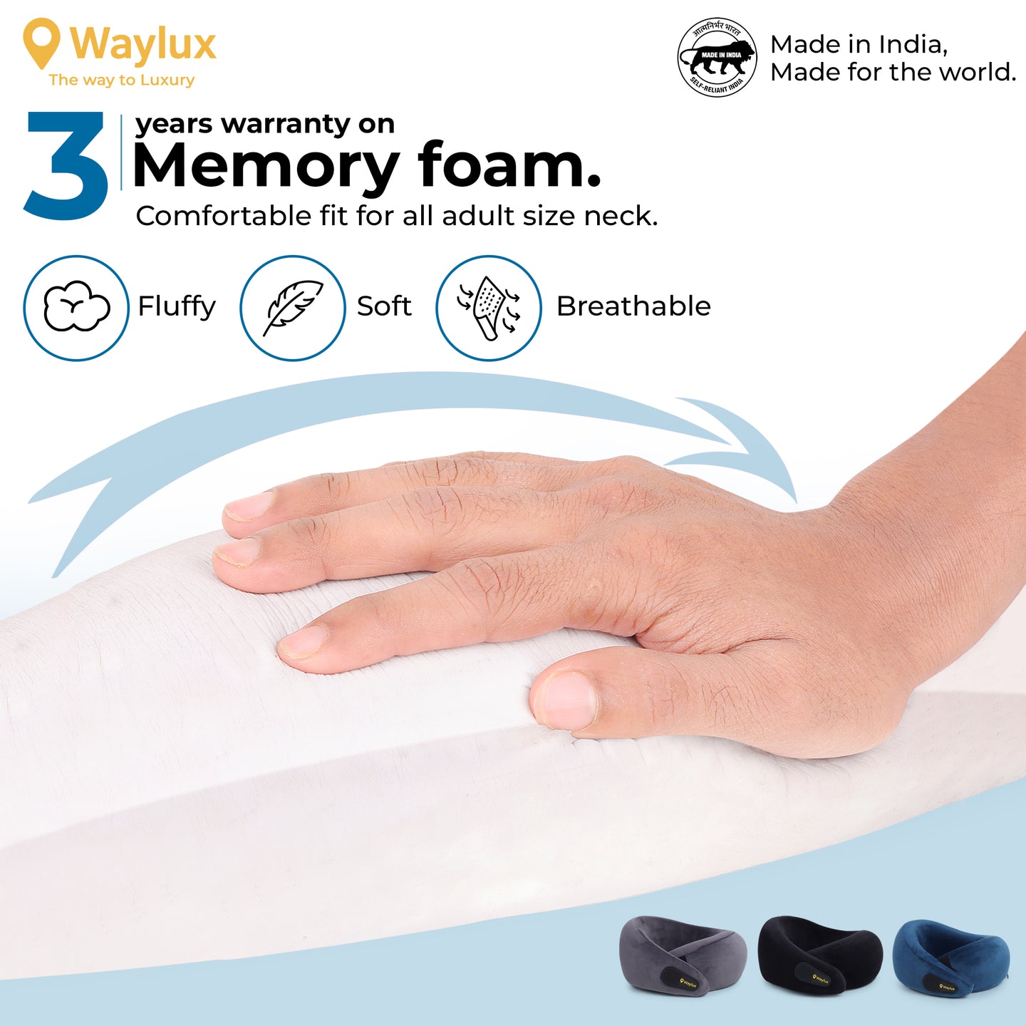 Waylux Travel Neck Pillow, 100% Memory Foam I Lightweight Neck Support Pillow