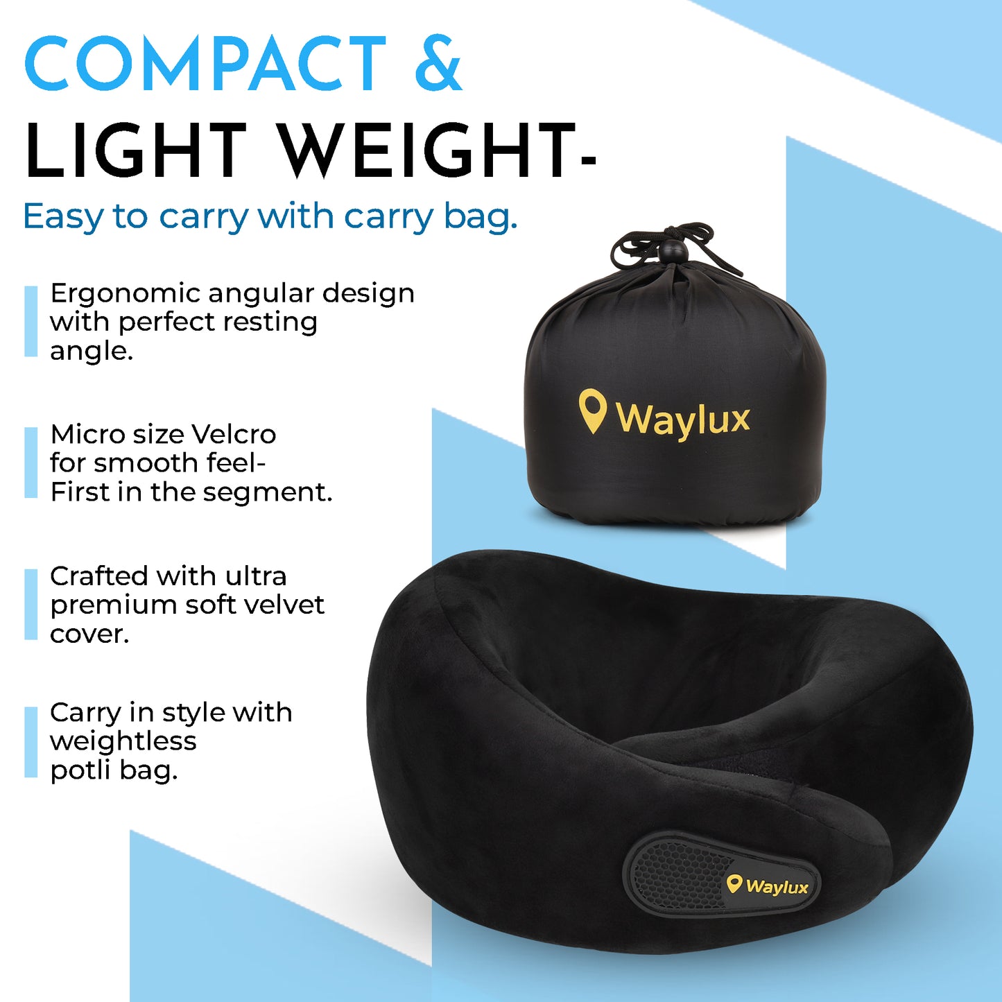 Waylux Travel Neck Pillow, 100% Memory Foam I Lightweight Neck Support Pillow