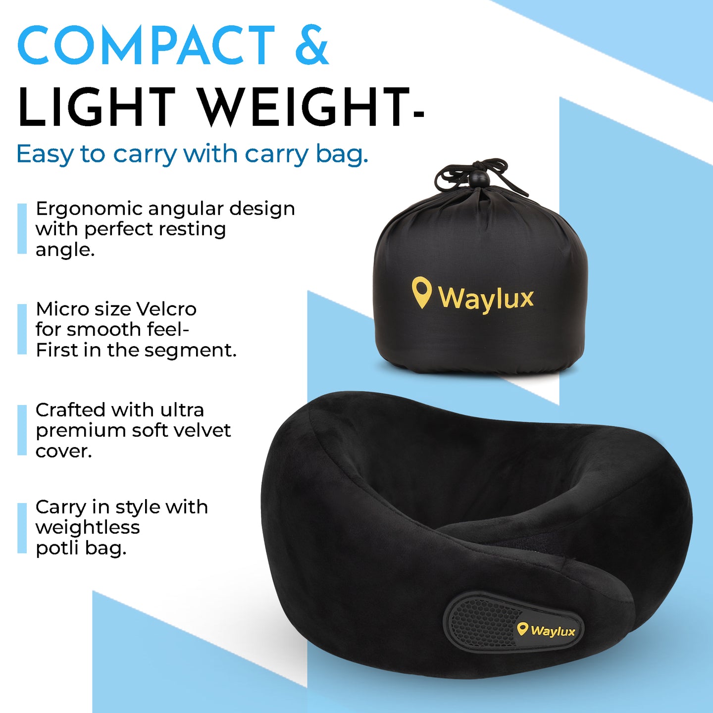 Waylux Travel Neck Pillow, 100% Memory Foam I Lightweight Neck Support Pillow