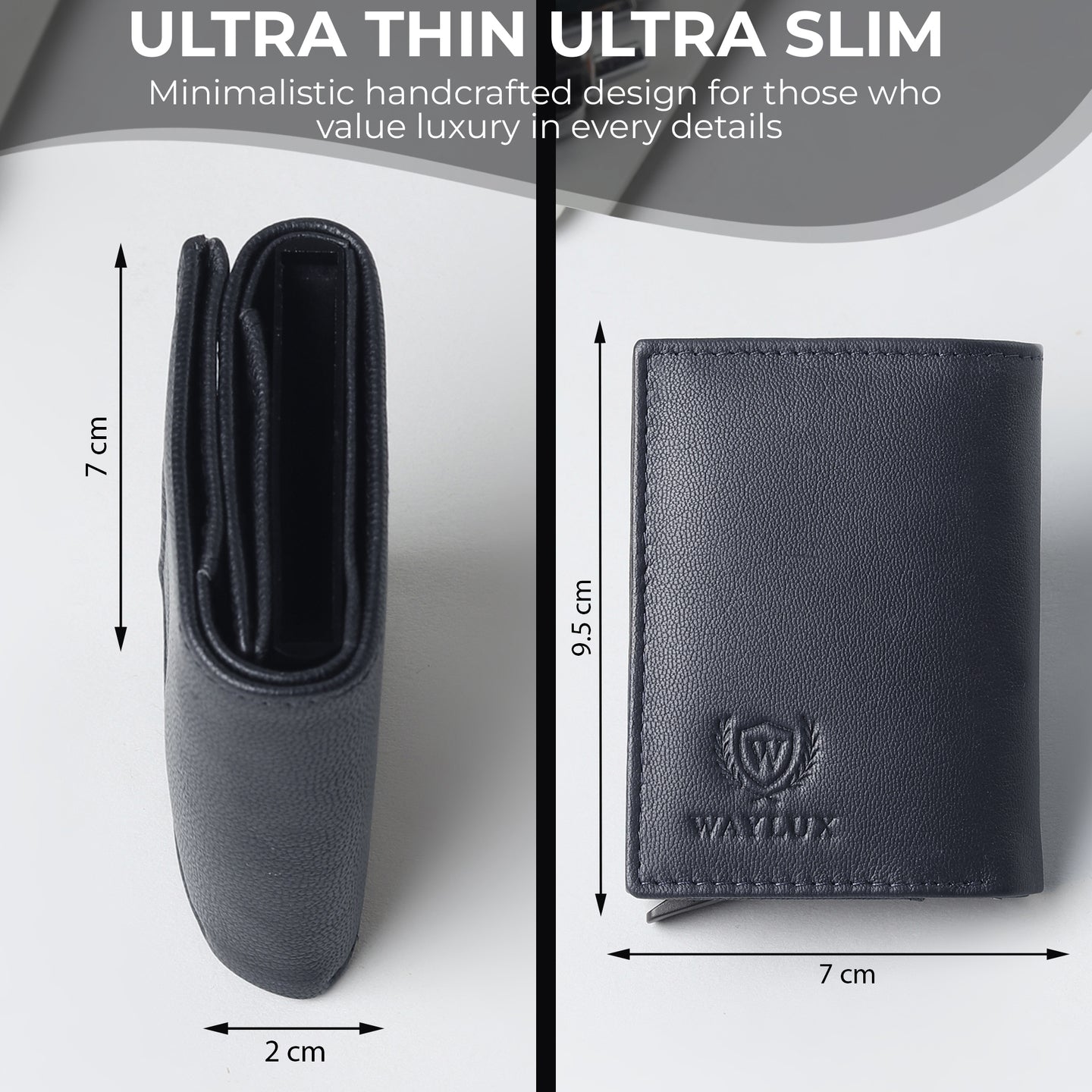 Waylux Genuine leather Tri-fold Wallet - RFID Protected I Pop up card holder