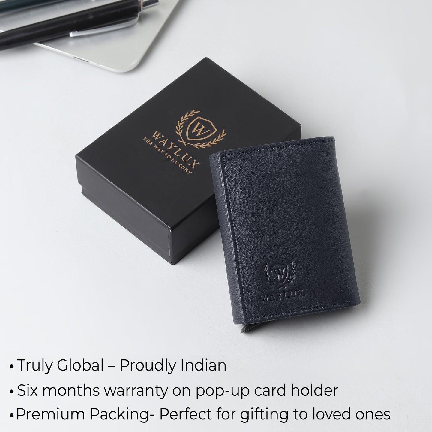 Waylux Genuine leather Tri-fold Wallet - RFID Protected I Pop up card holder