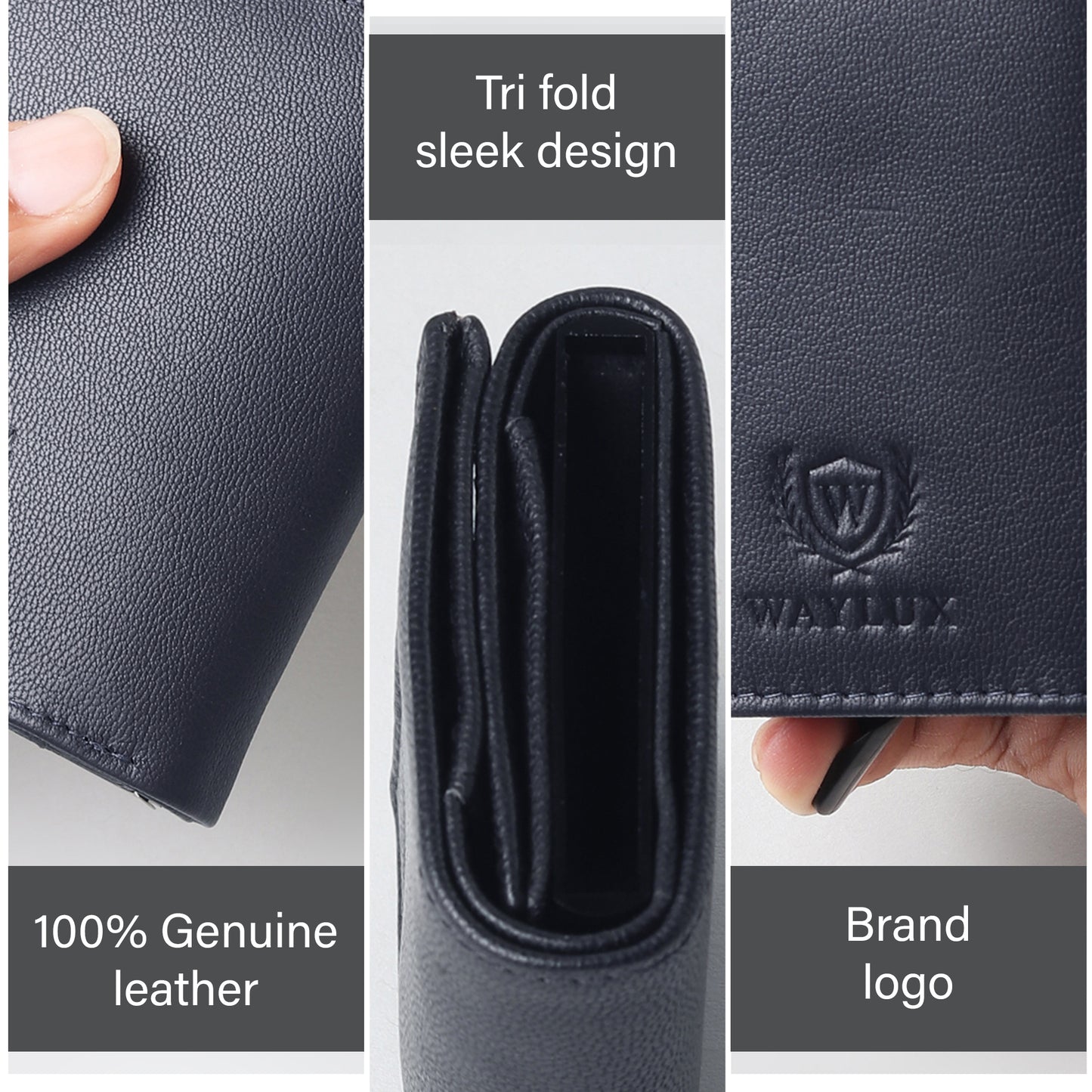 Waylux Genuine leather Tri-fold Wallet - RFID Protected I Pop up card holder